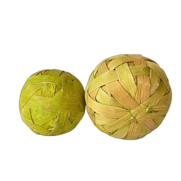 CRATE and BARREL Palm Frond Basket Weave Decorative Apple and Pear Fruit Decor - Picture 5 of 6